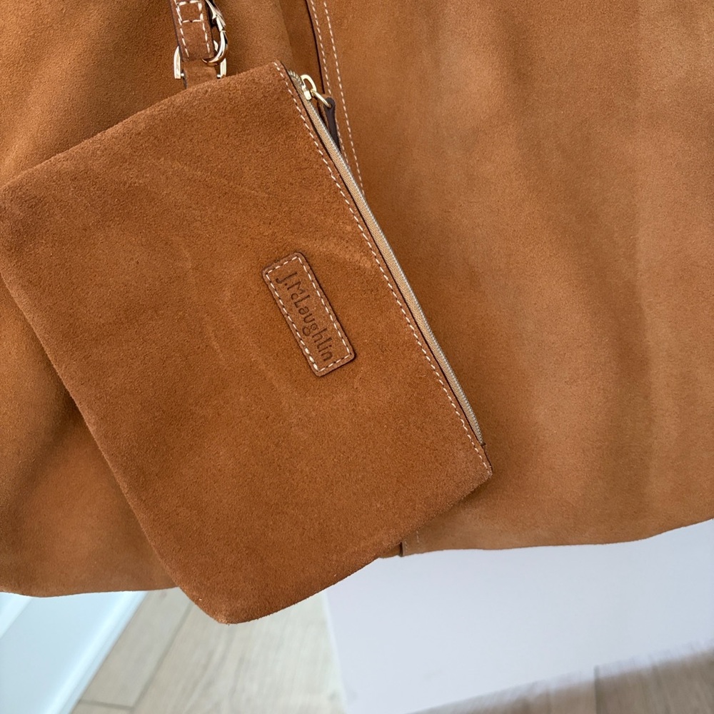 J McLaughlin Brown Suede Tote Bag with Pouch - Picture 2 of 12